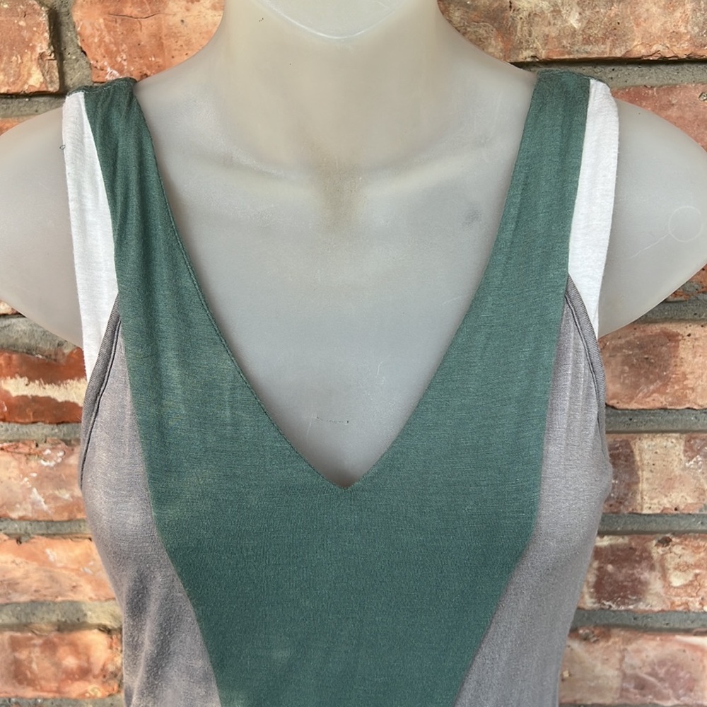 Lucca Couture green, gray,white, pieced maxi dress with shark bite hem. Size S - Picture 2 of 9